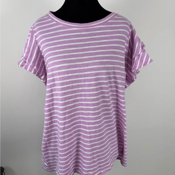 LOFT Tops - LOFT Lavender and White Striped Short Sleeve Tee